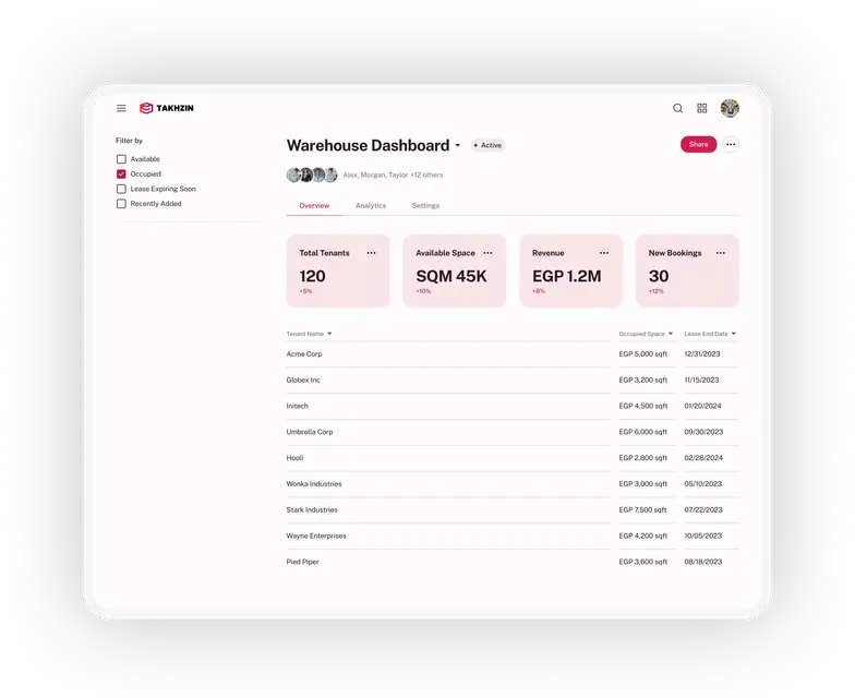 Takhzin warehouse dashboard