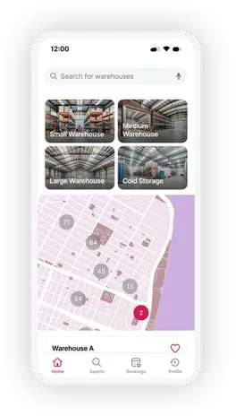 Takhzin app: search warehouses on a map